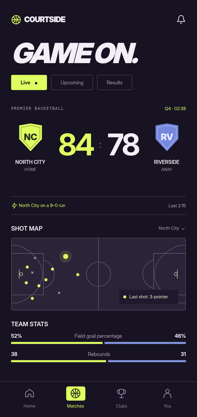 Courtside live basketball scores app concept