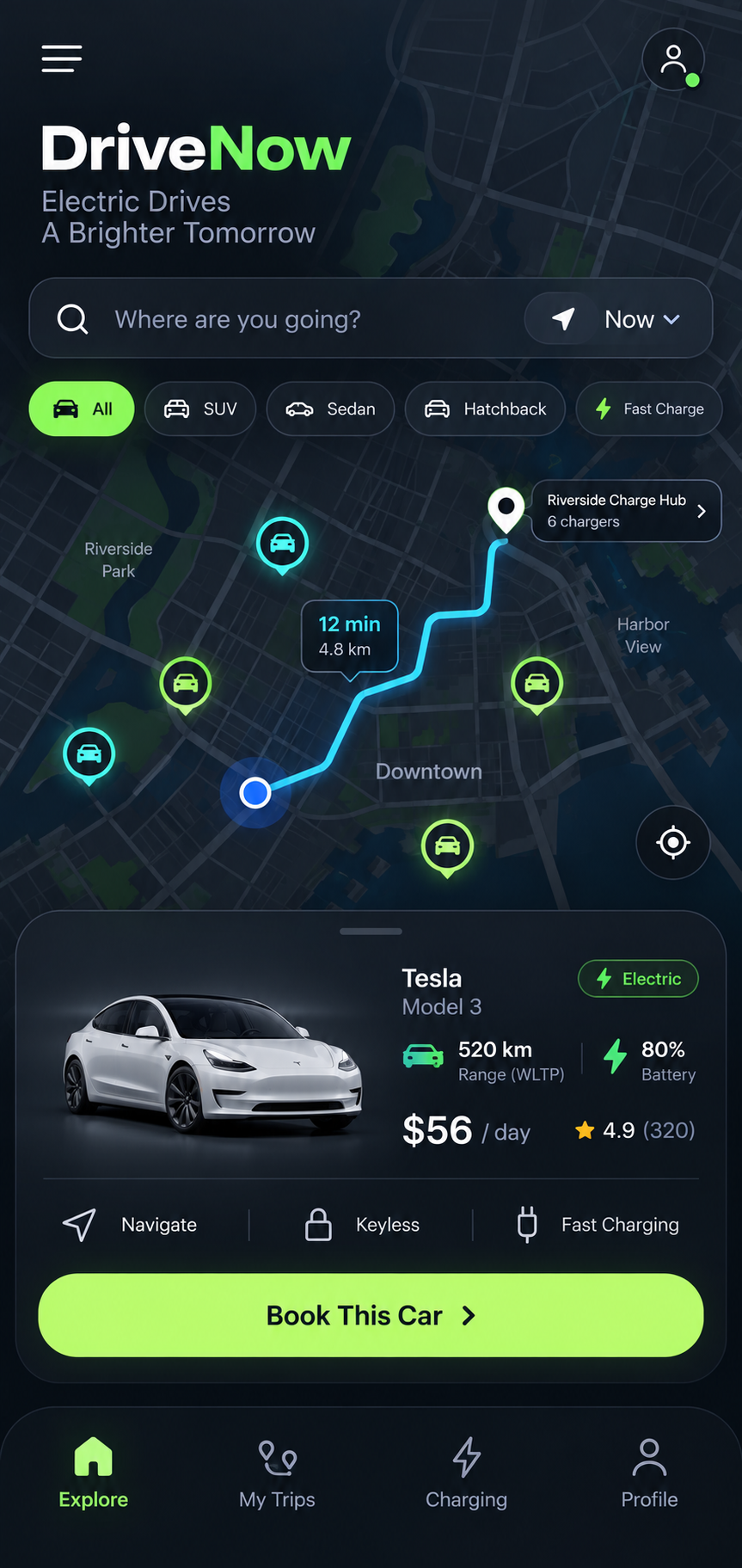 DriveNow electric car rental app concept