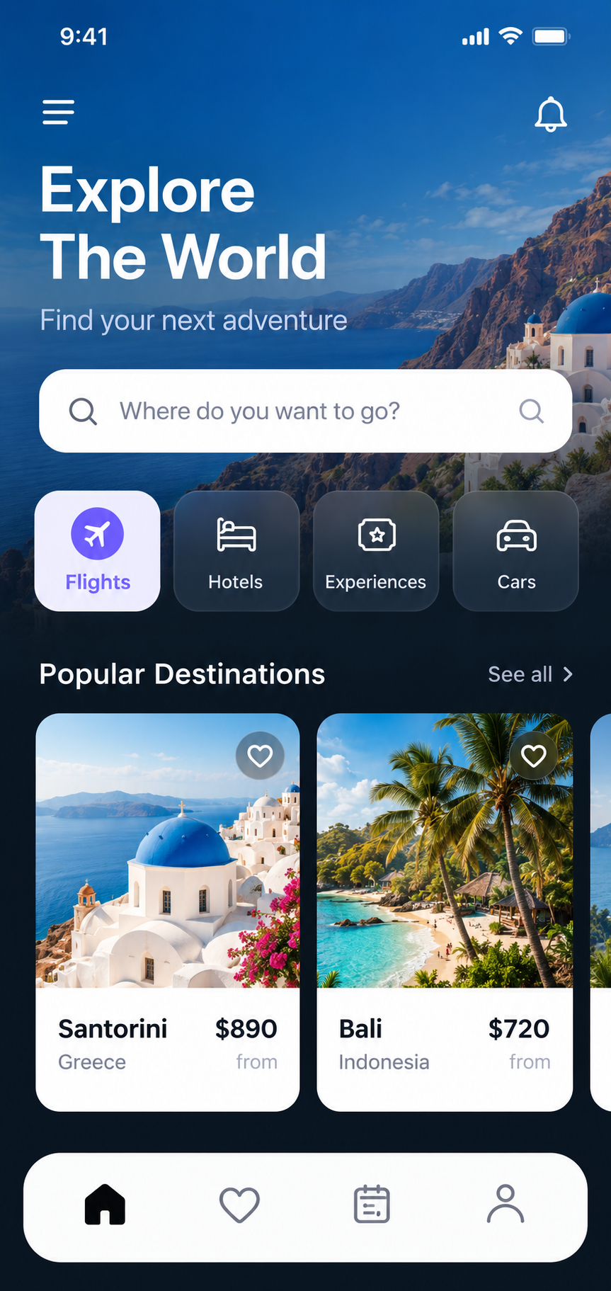 Travel discovery and booking app concept