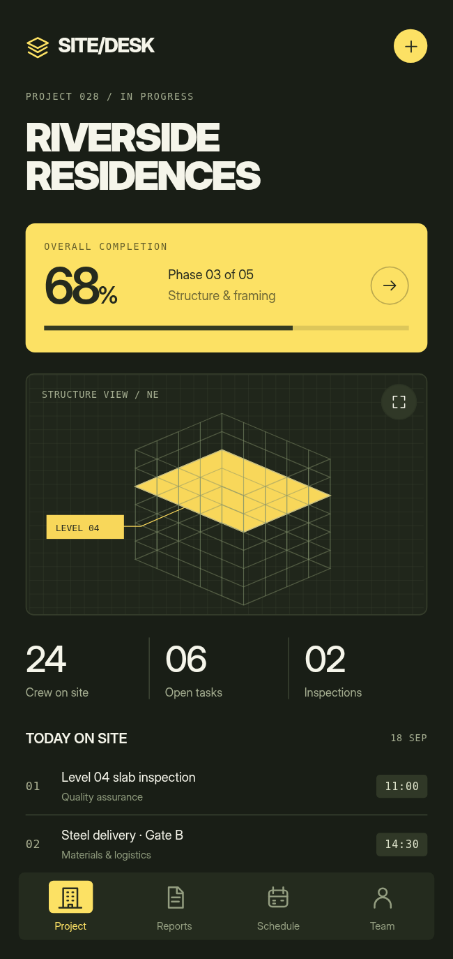 SiteDesk construction management app concept